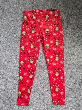 Boundaries Red Reindeer & Snowflake Girls' Leggings Size Large 11-13 Super Soft